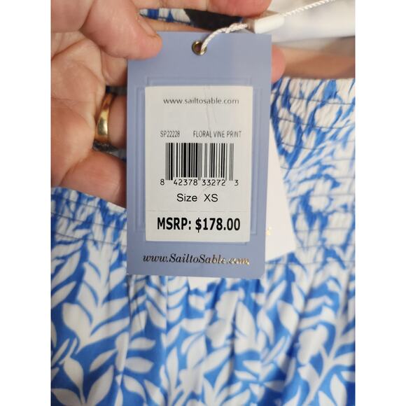 STS Sail to Sable Women’s‎ Blue Smocked Ruffle Top Blouse Sz XS Embroidered NWT - Picture 9 of 11